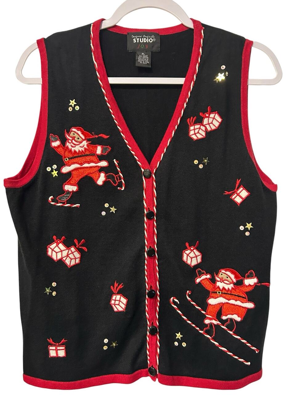 Vtg 90's Designers Originals STUDIO JOY Christmas Sweater Vest Size PL Novelty